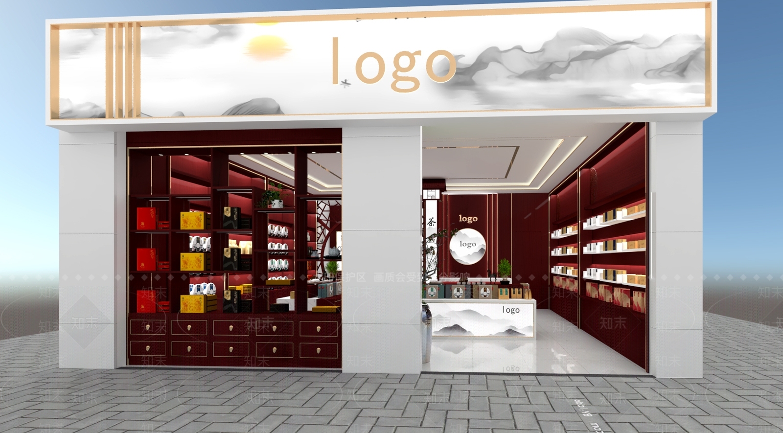 新中式风格茶艺展厅SU模型下载【ID:558368807】