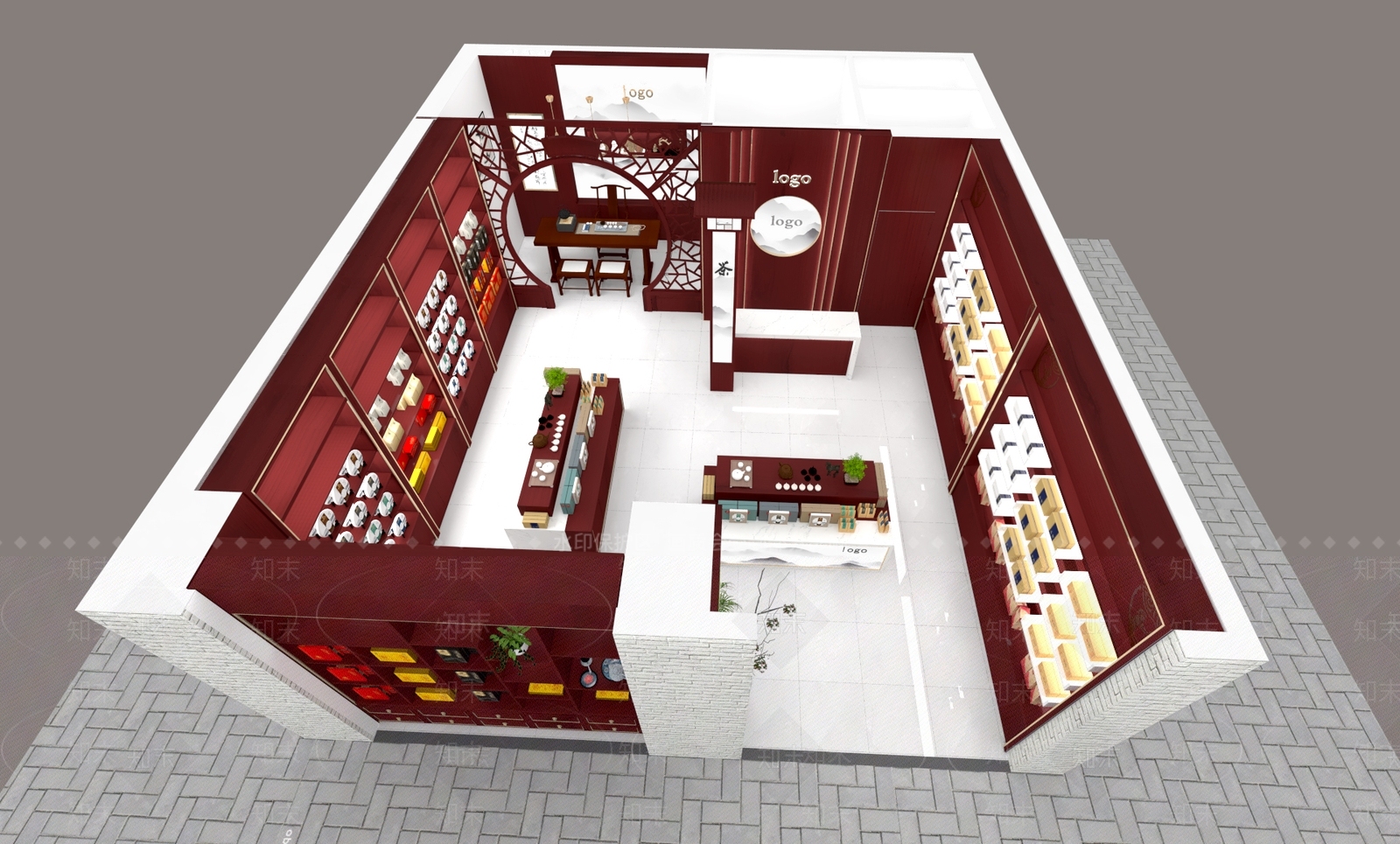 新中式风格茶艺展厅SU模型下载【ID:558368807】
