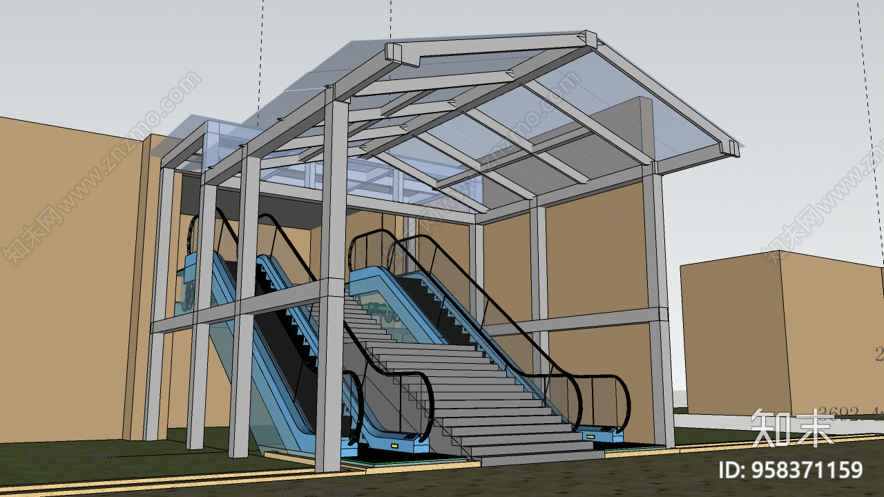 现代风格电动扶梯SU模型下载【ID:958371159】