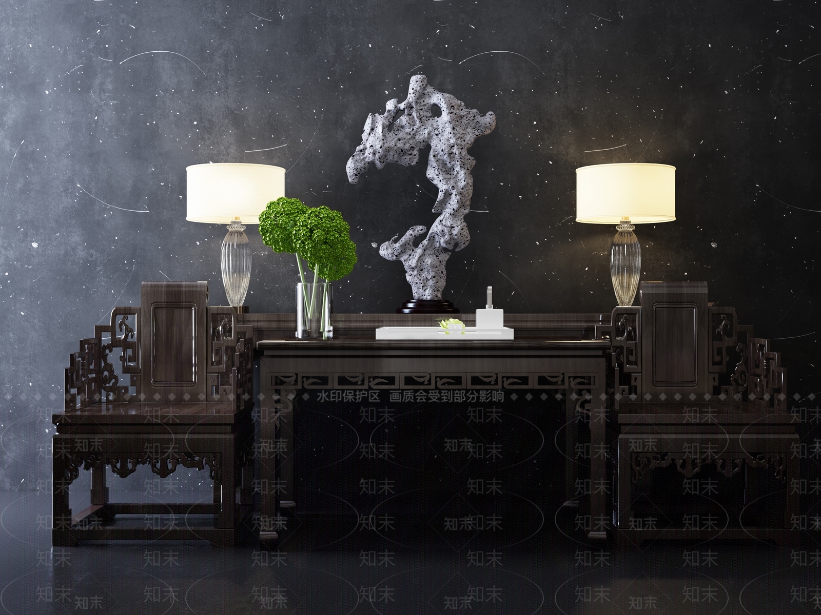 中式椅子凳子组合3D模型下载【ID:358390588】