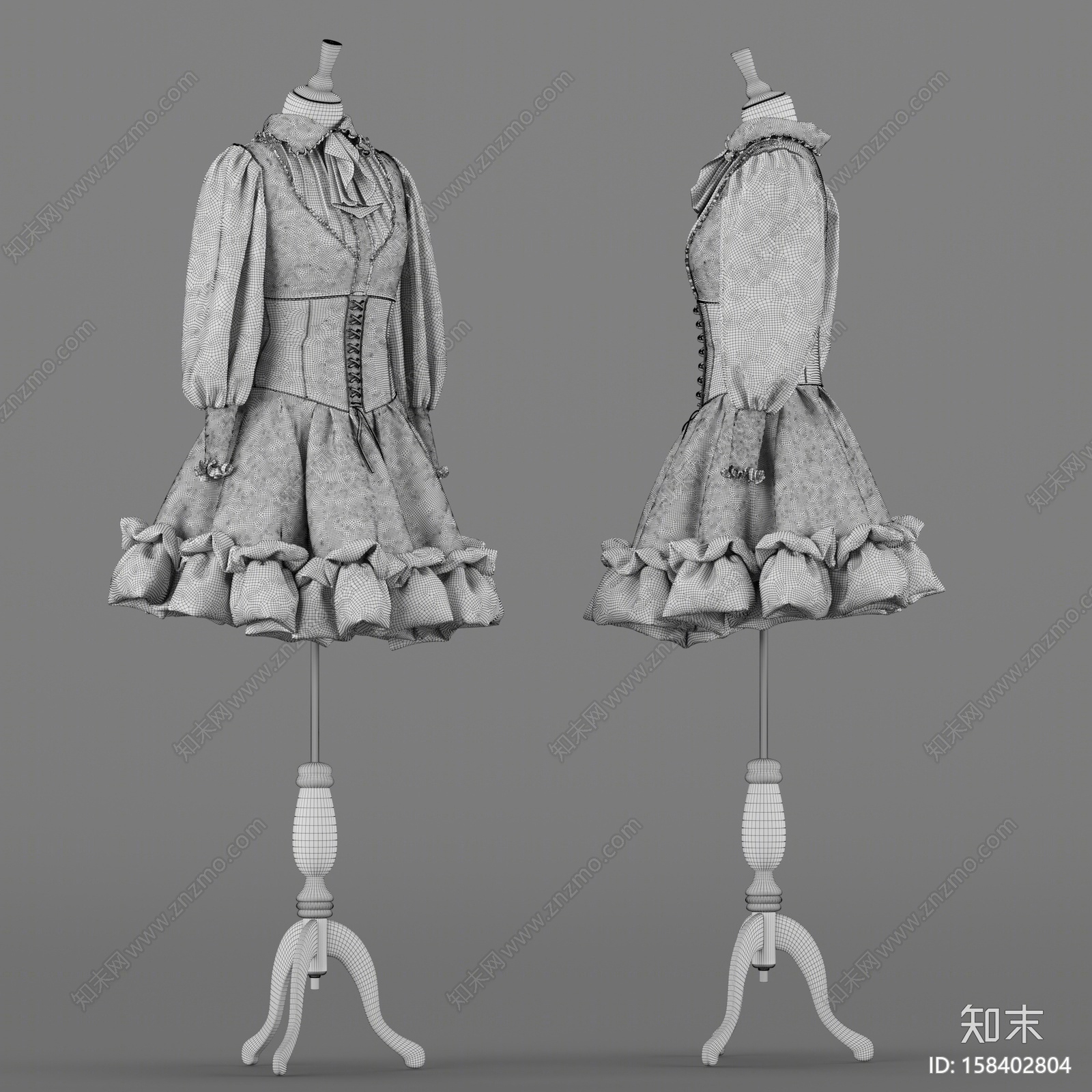 现代模特衣架组合3D模型下载【ID:158402804】