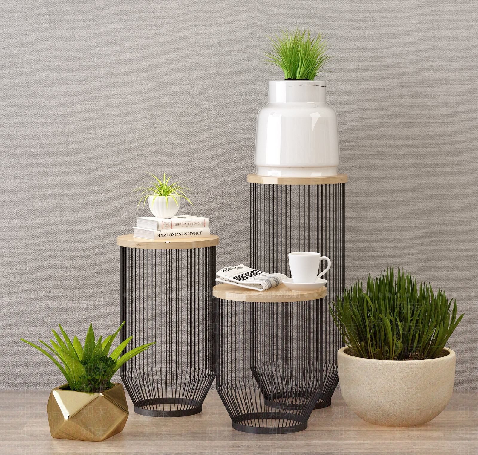 北欧花架3D模型下载【ID:858406682】