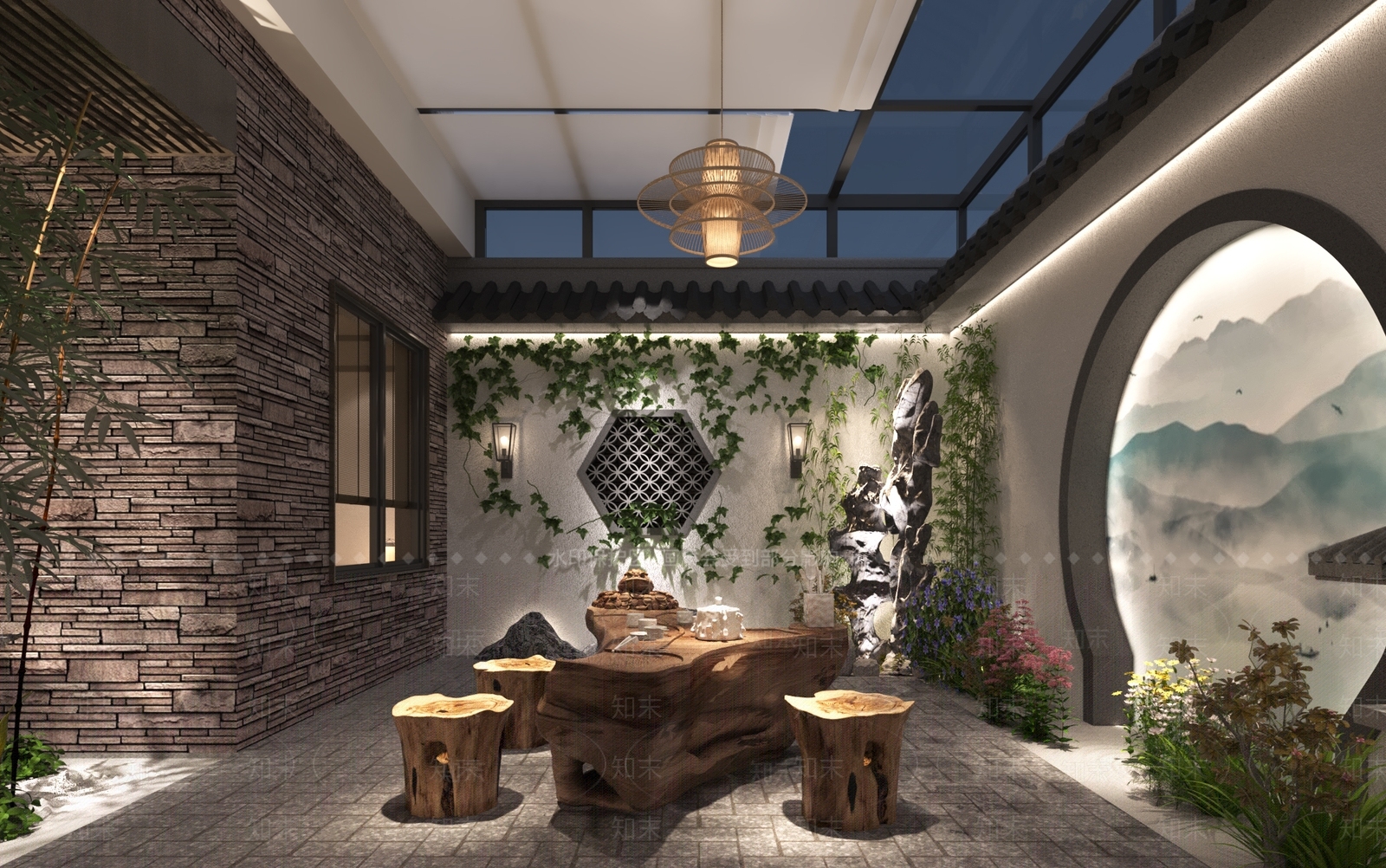 新中式花园3D模型下载【ID:958408954】