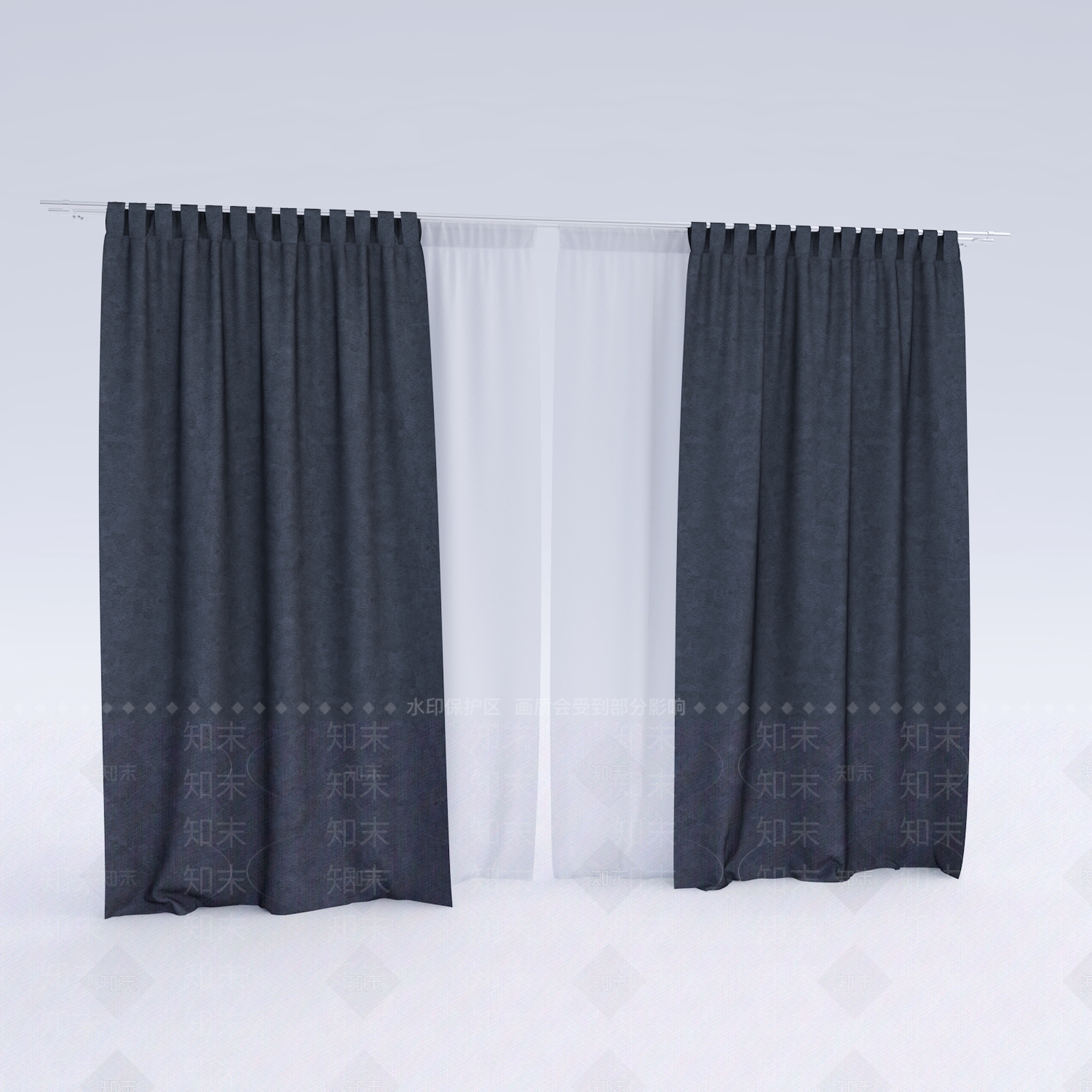 现代客厅窗帘3D模型下载【ID:358435814】