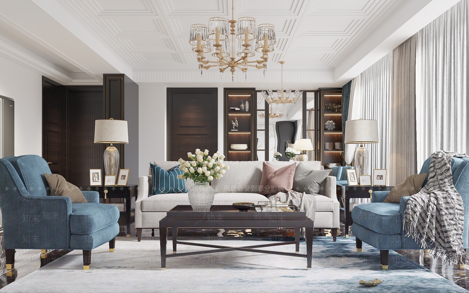 美式风格客餐厅3D模型下载【ID:758440994】