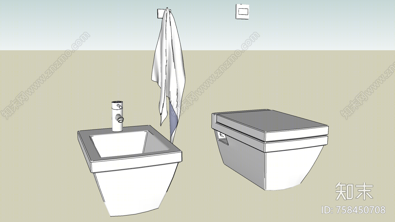 现代风格马桶SU模型下载【ID:758450708】