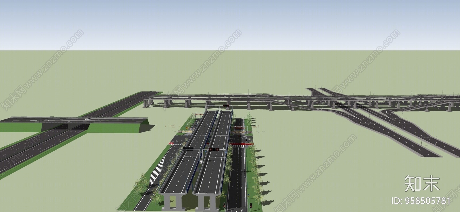 现代风格道路SU模型下载【ID:958505781】
