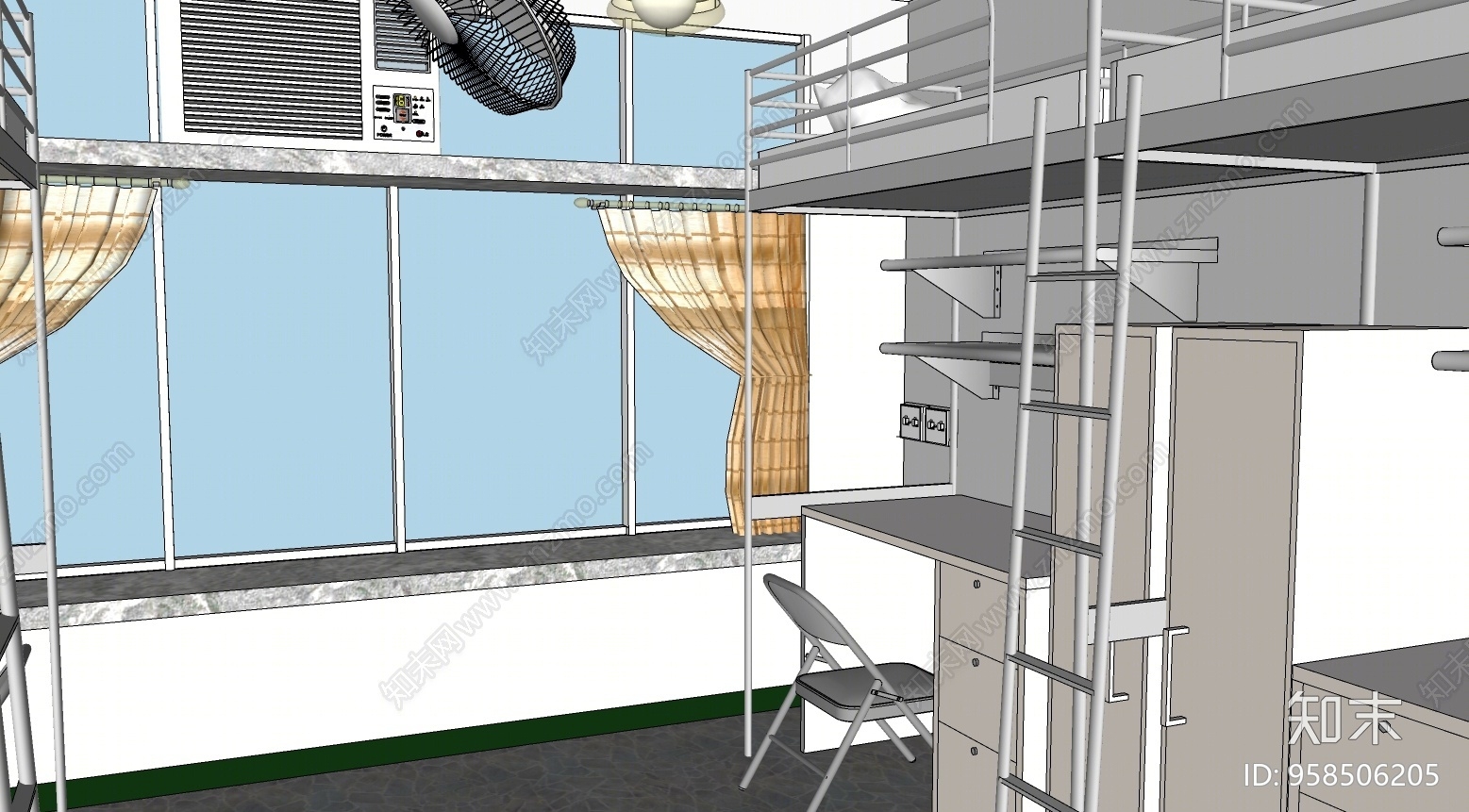 现代风格学生宿舍SU模型下载【ID:958506205】