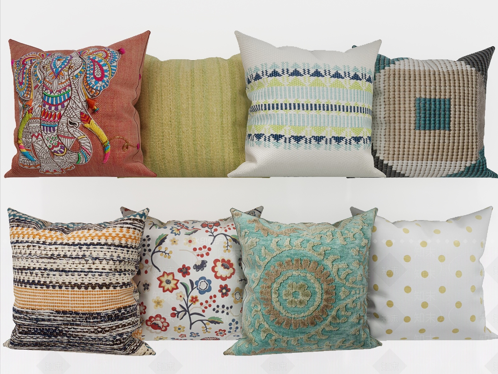 现代刺绣布艺抱枕3D模型下载【ID:758508671】