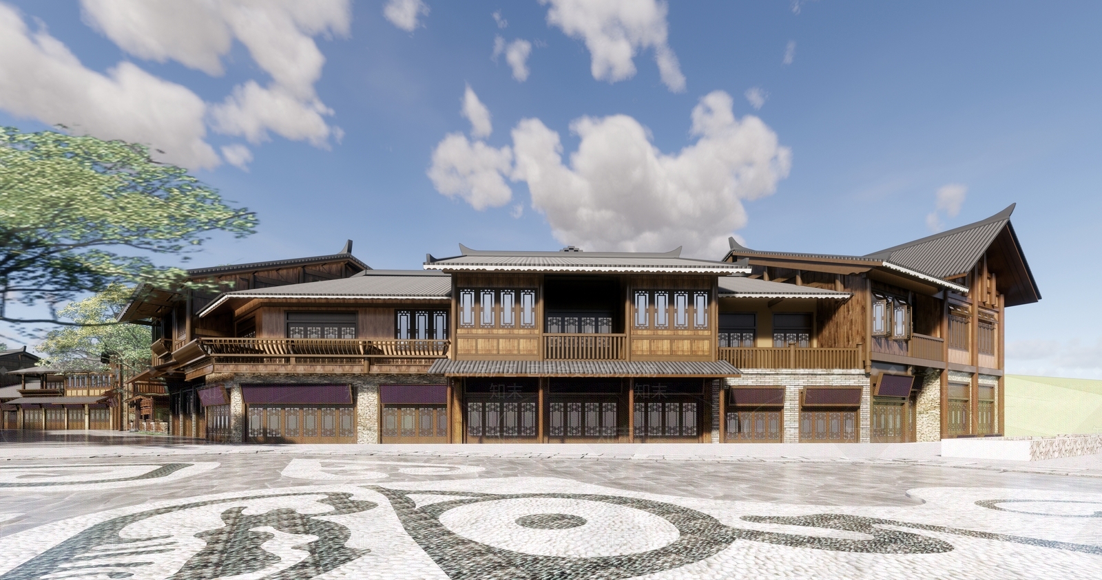 中式风格商业街SU模型下载【ID:358513952】