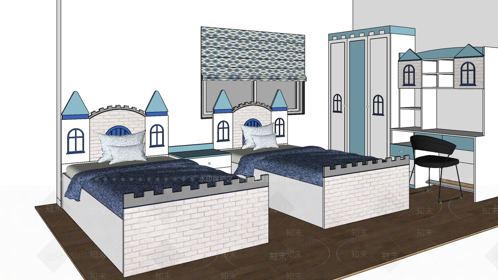 欧式风格单人床SU模型下载【ID:558521165】