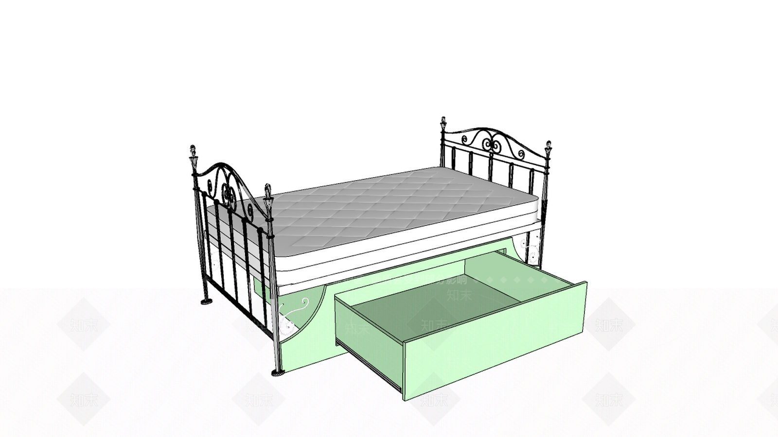 欧式风格单人床SU模型下载【ID:558521186】
