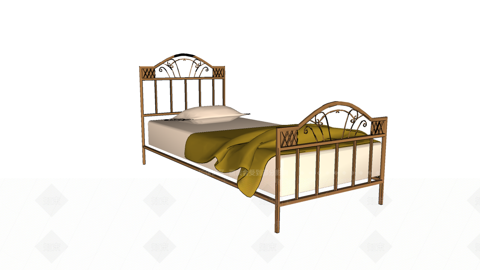 欧式风格单人床SU模型下载【ID:558521192】