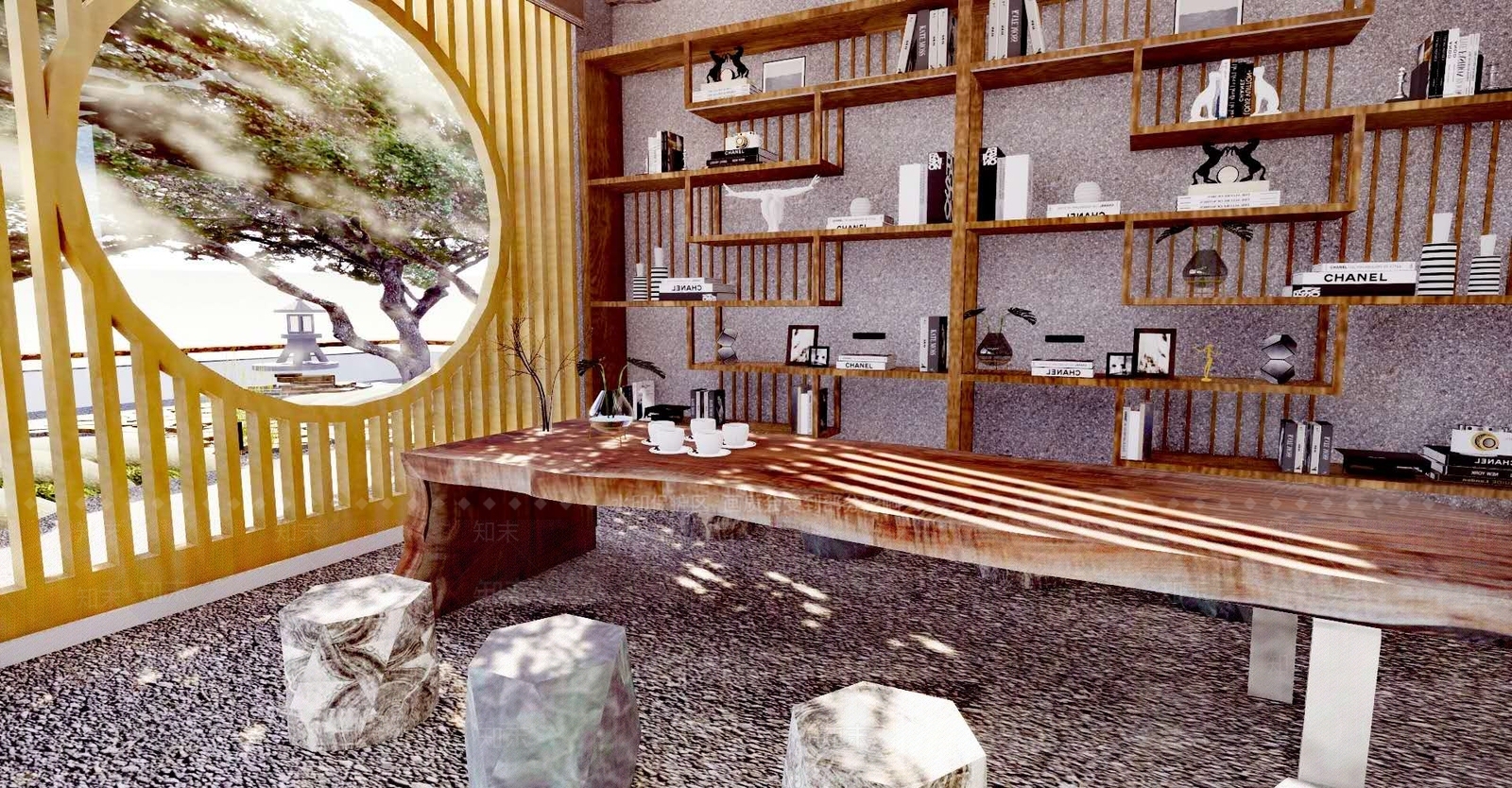 新中式风格茶室SU模型下载【ID:358554551】