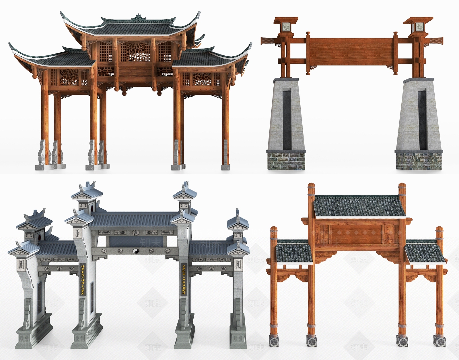 中式古建牌坊3D模型下载【ID:558593778】