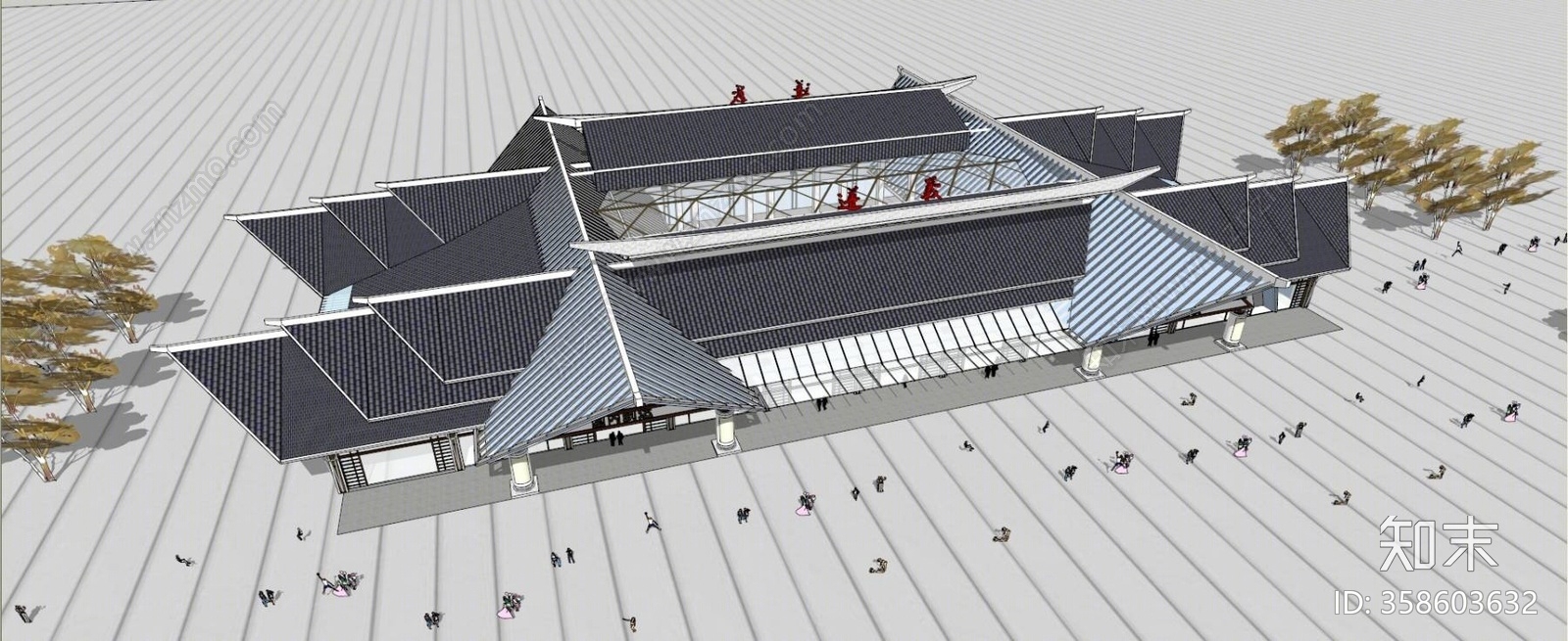 中式风格机场车站SU模型下载【ID:358603632】