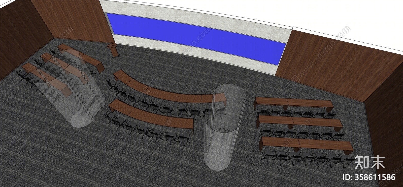 现代弧形会议条桌SU模型下载【ID:358611586】