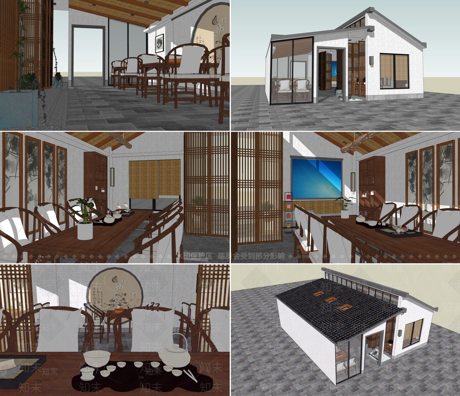 中式风格茶室SU模型下载【ID:958622318】