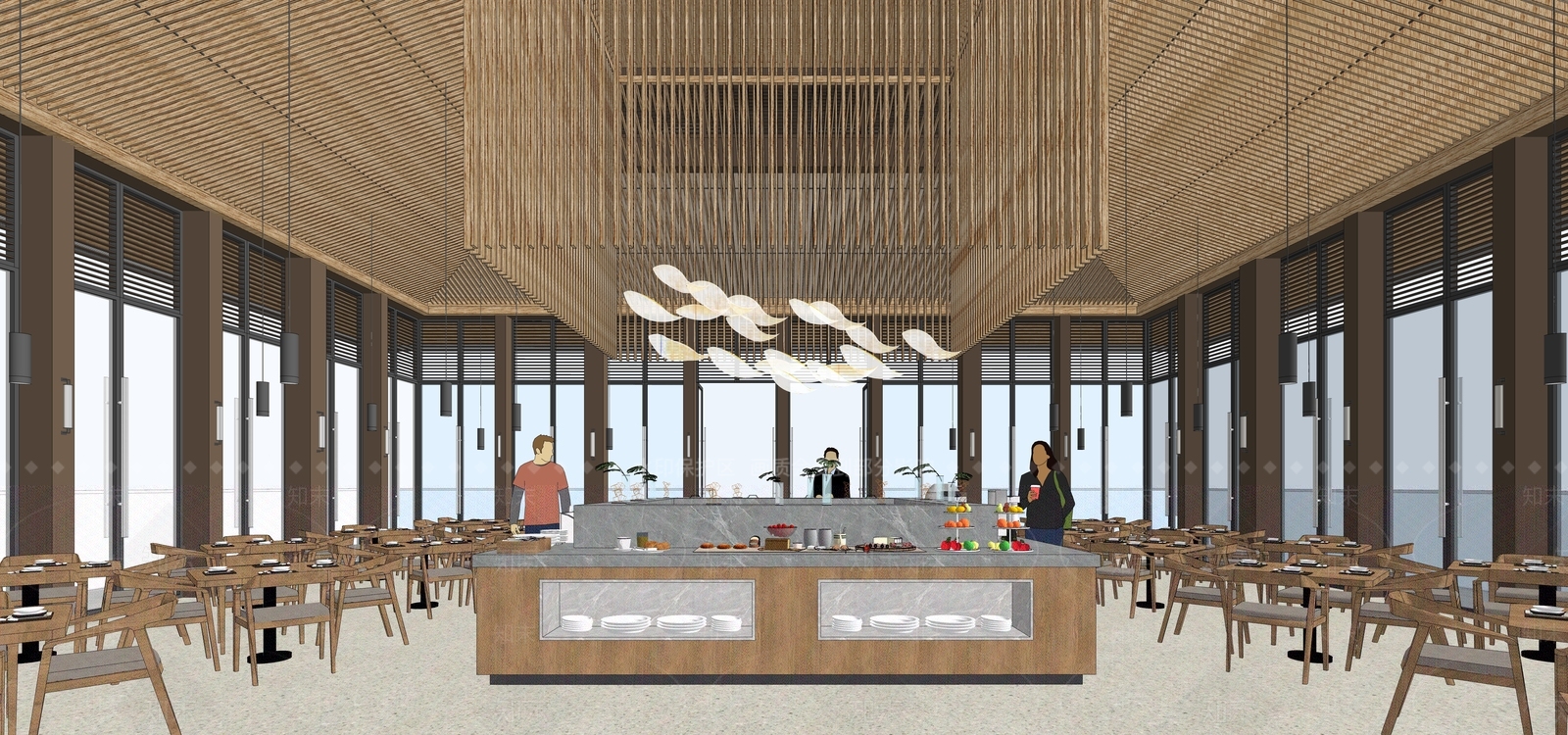 现代风格自助餐厅SU模型下载【ID:858645950】