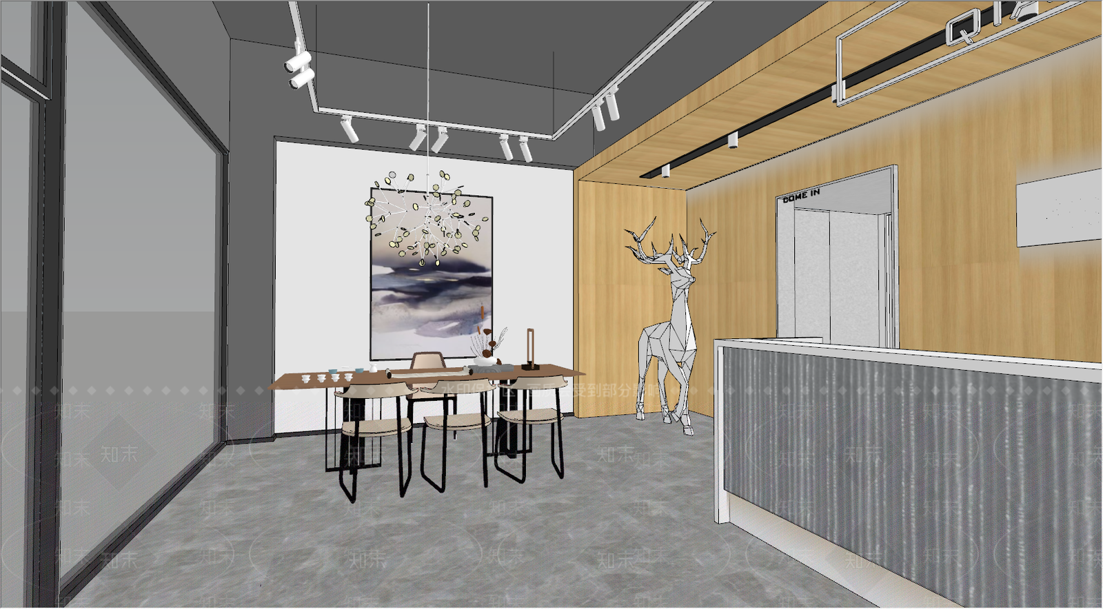 现代风格茶艺展厅SU模型下载【ID:558652859】