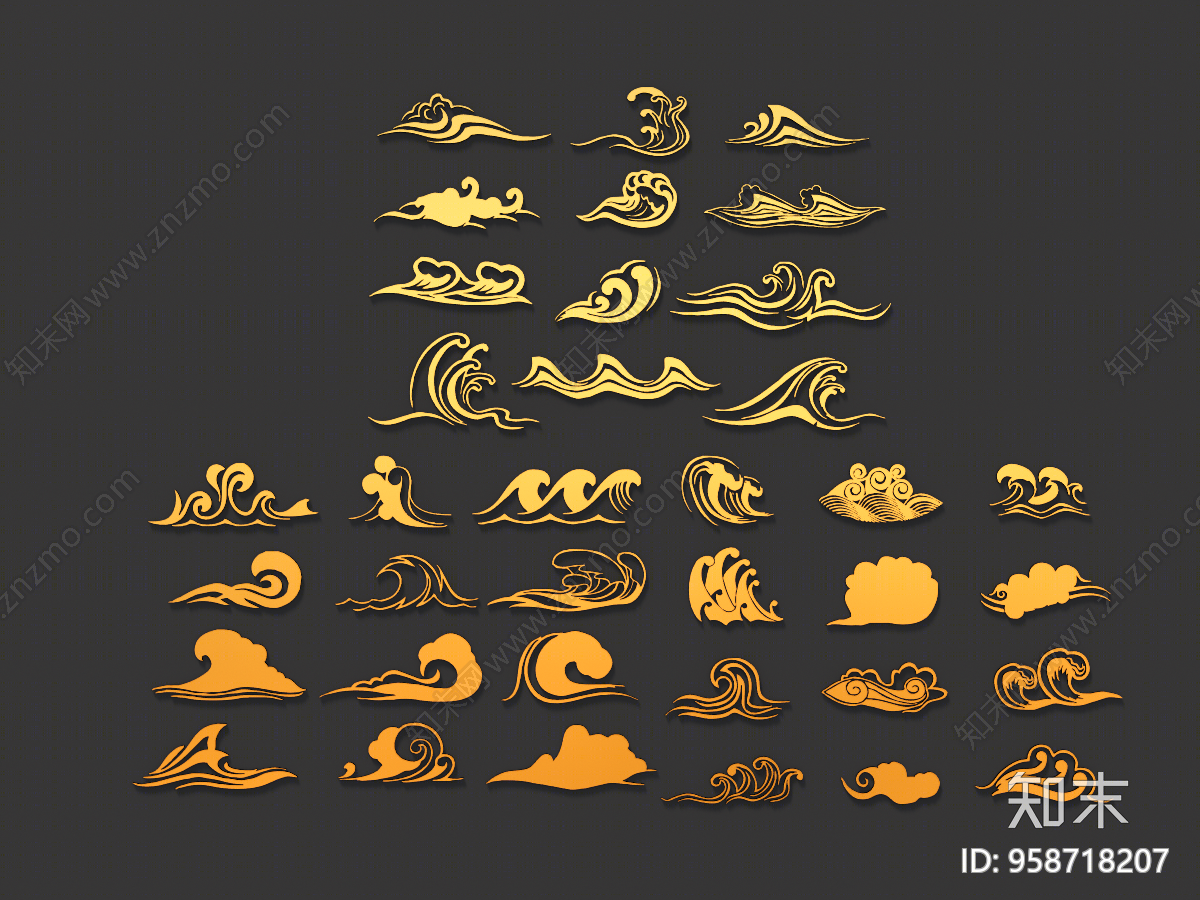中式祥云波浪SU模型下载【ID:958718207】