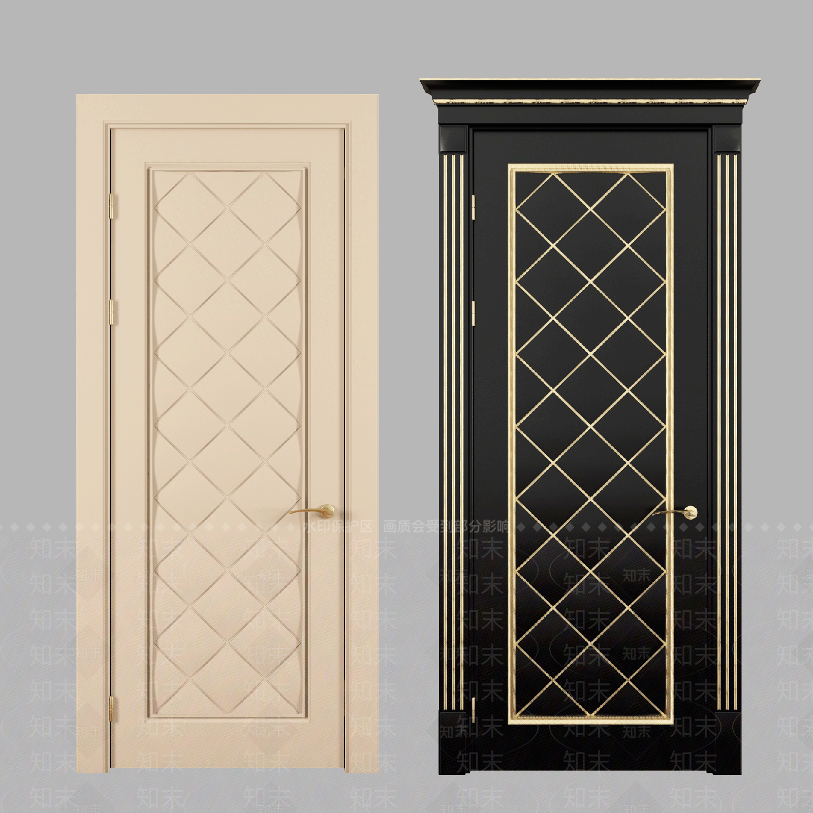 简欧卧室实木门3D模型下载【ID:658729796】