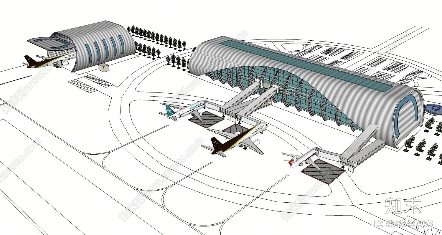 现代风格机场车站SU模型下载【ID:358844663】