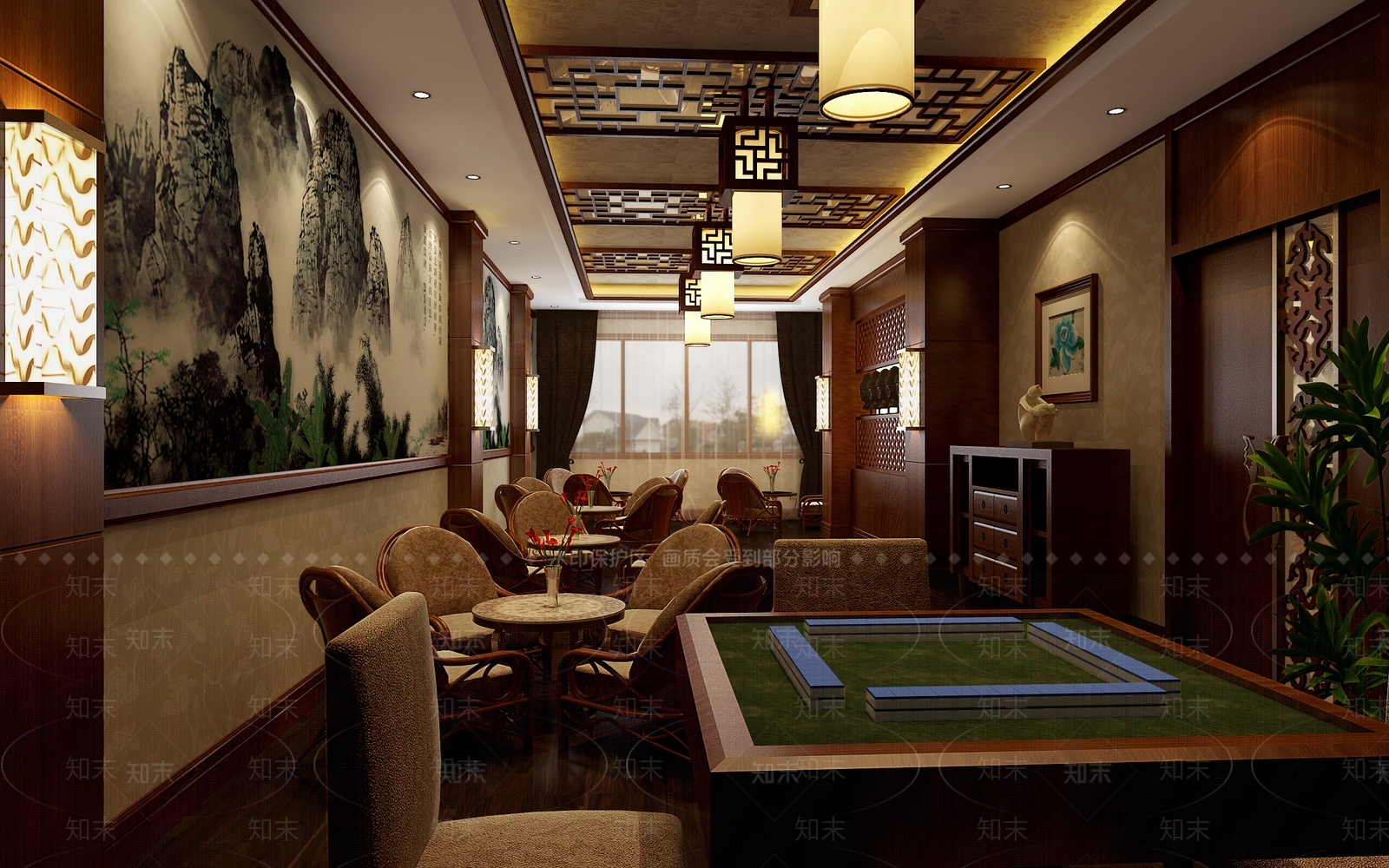 中式棋牌室3D模型下载【ID:458867656】