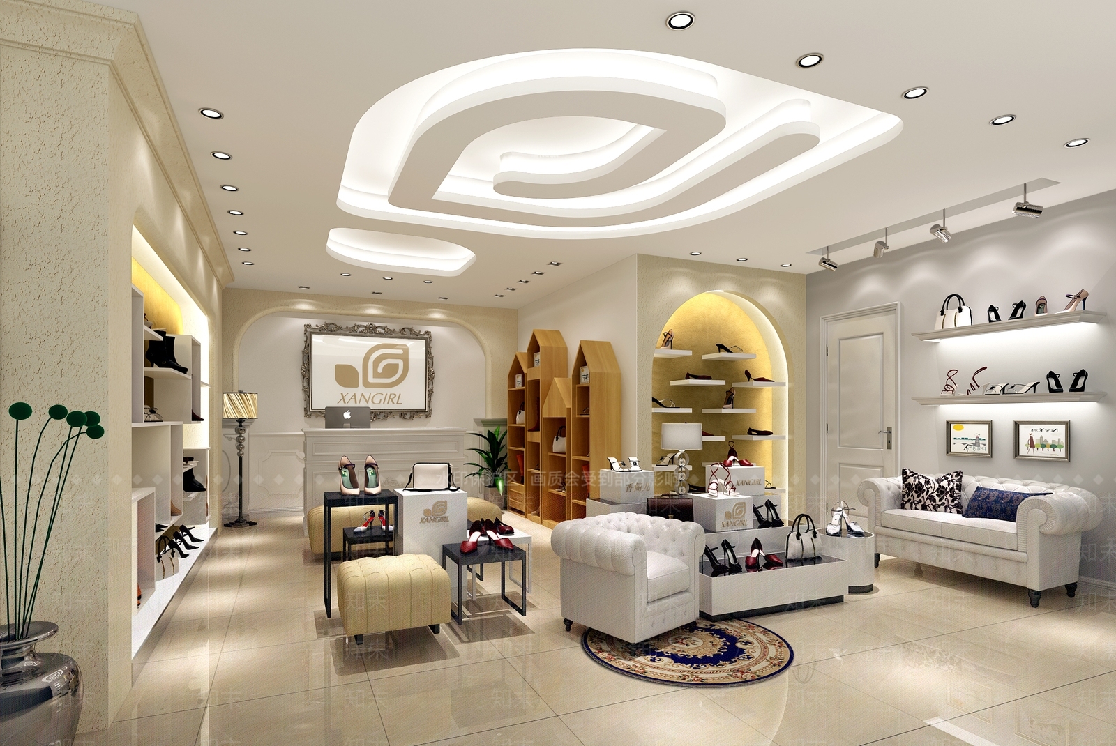 简欧女鞋店面3D模型下载【ID:758872763】