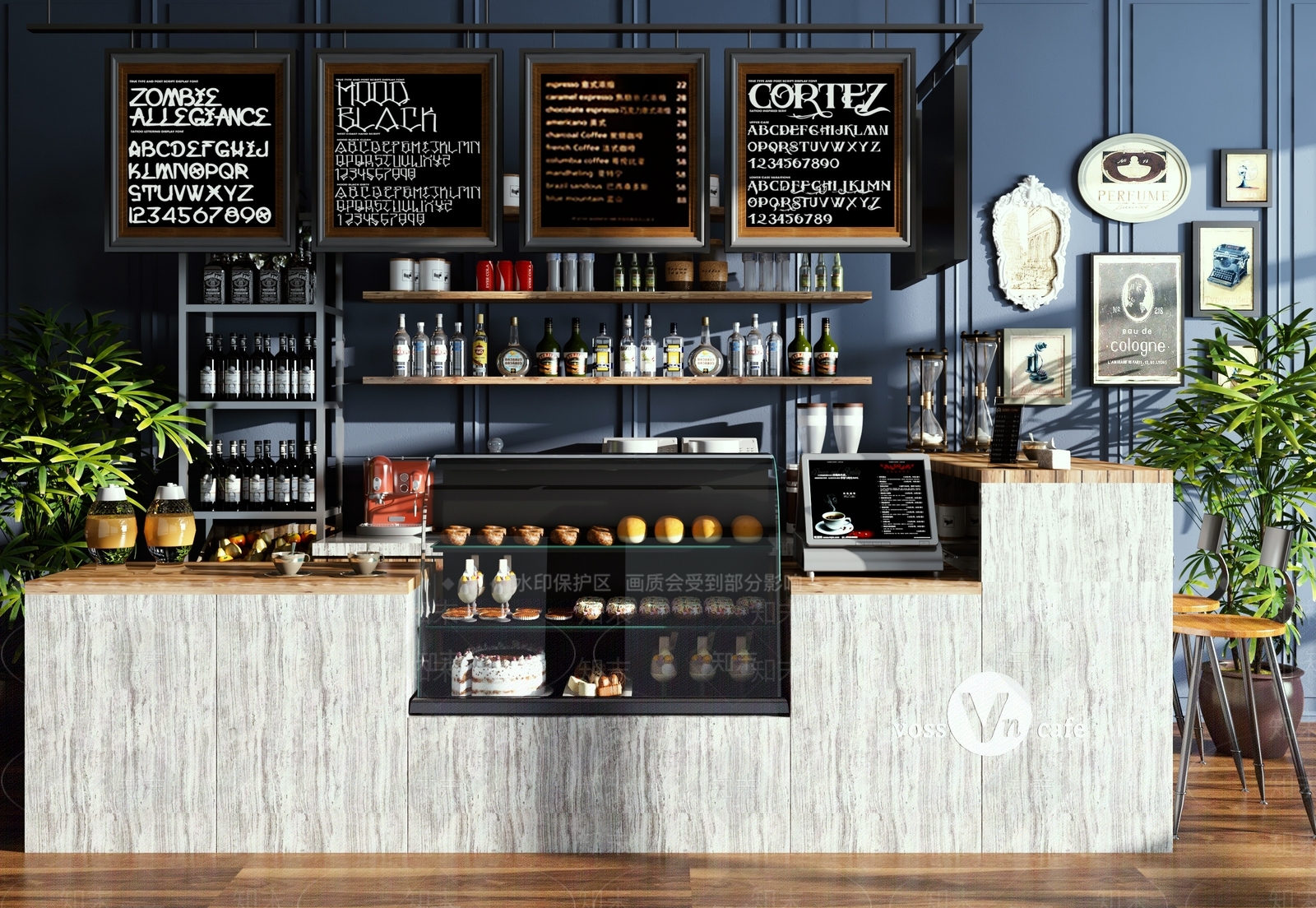 现代咖啡厅前台组合3D模型下载【ID:158950012】