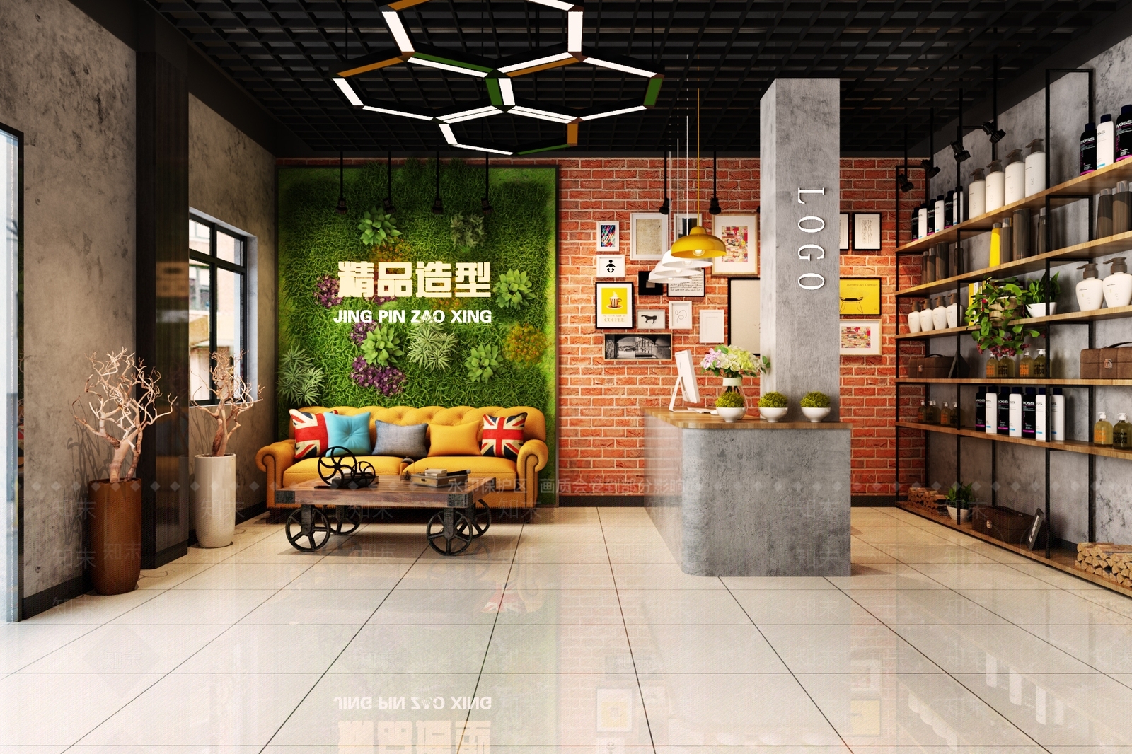 工业风理发店3D模型下载【ID:958954719】