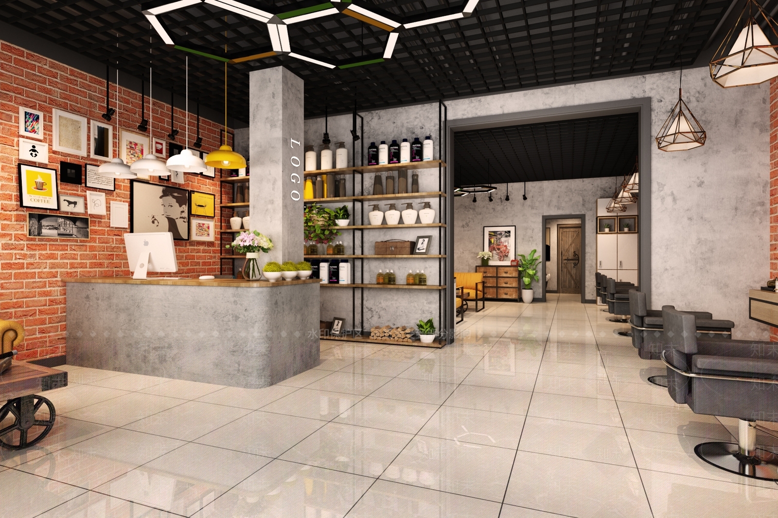 工业风理发店3D模型下载【ID:958954719】