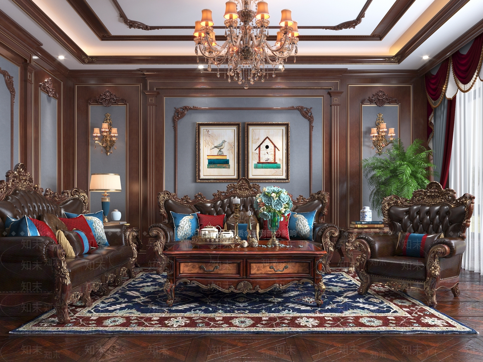 美式客厅沙发3D模型下载【ID:758977868】