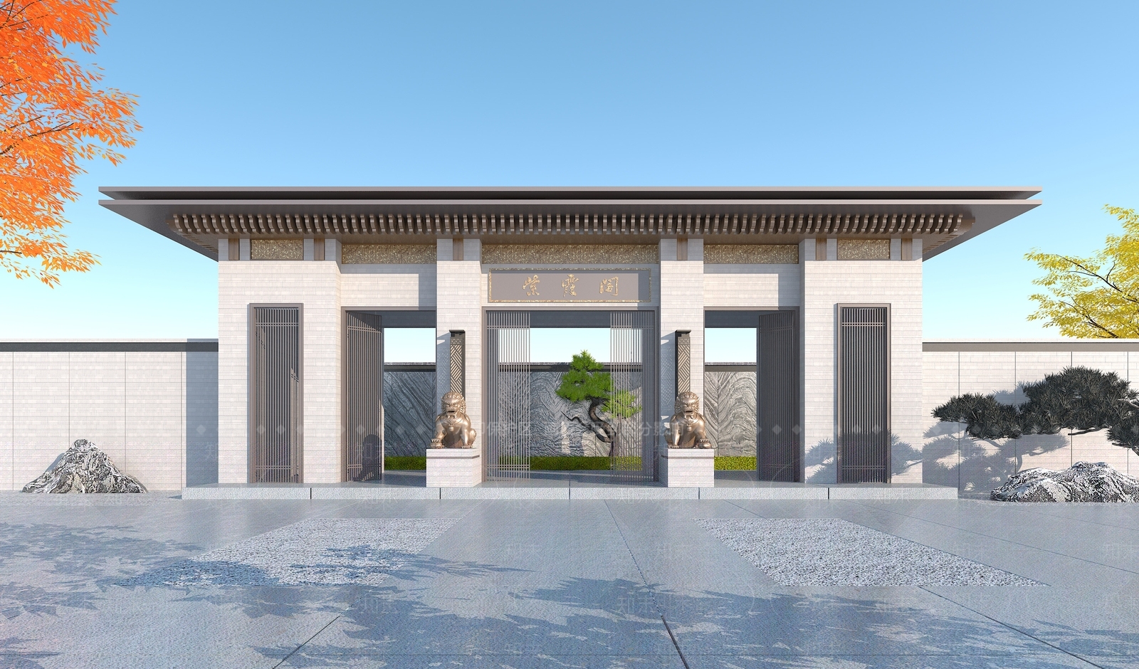 新中式景观大门3D模型下载【ID:859070645】