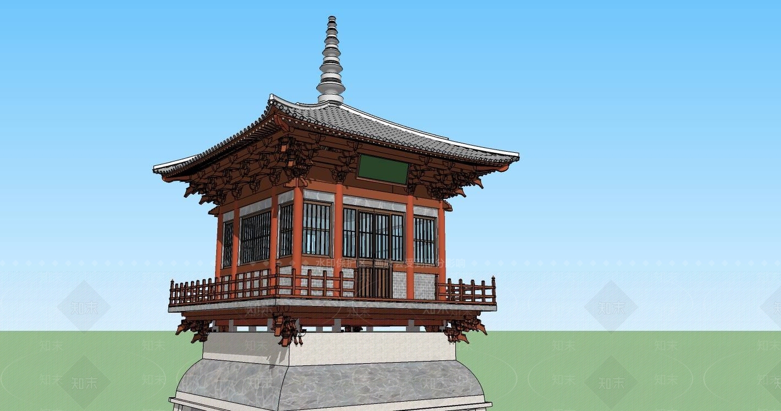 中式风格塔楼SU模型下载【ID:559079322】