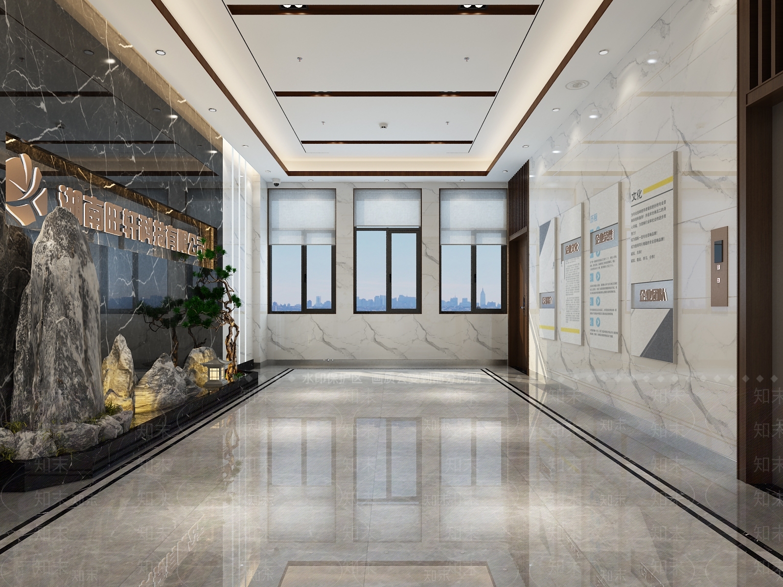 现代办公空间电梯门厅3D模型下载【ID:459099044】