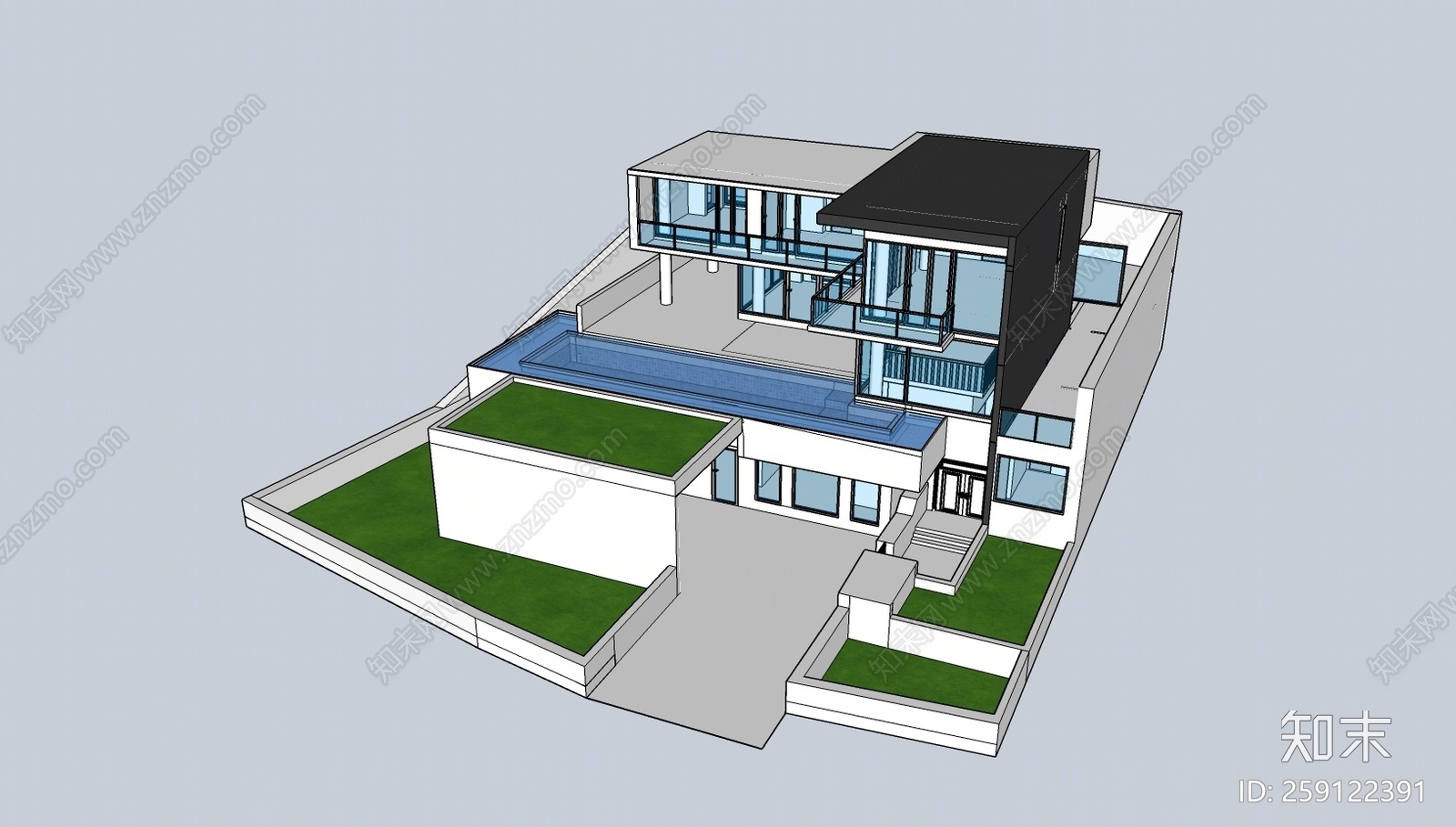 现代风格独栋别墅SU模型下载【ID:259122391】