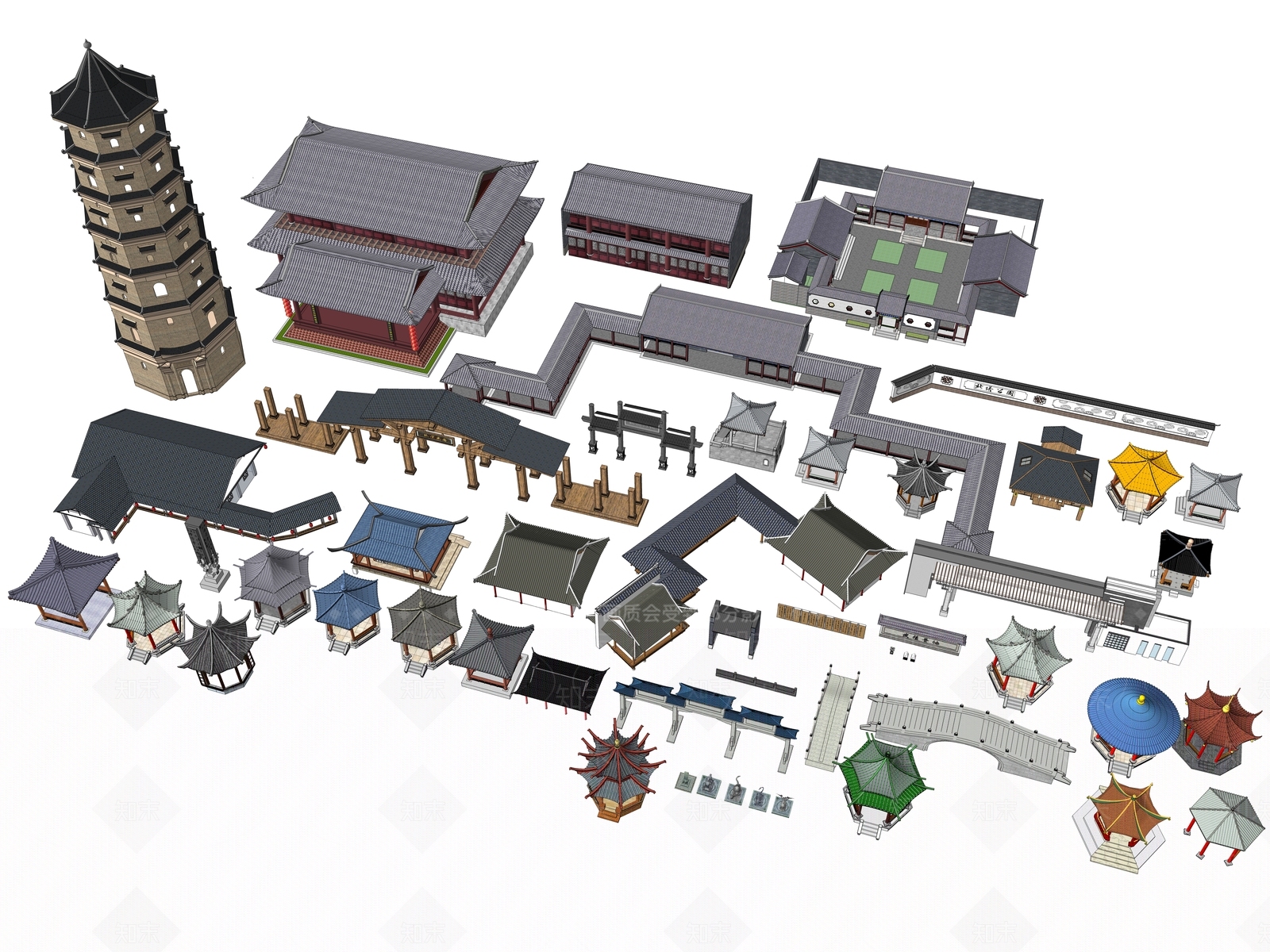 中式风格园林景观建筑SU模型下载【ID:659140750】