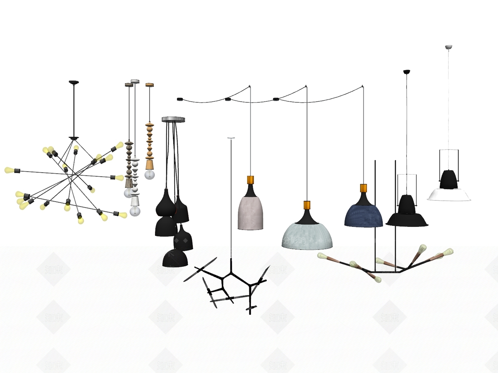 现代风格室内吊灯组合SU模型下载【ID:359143802】