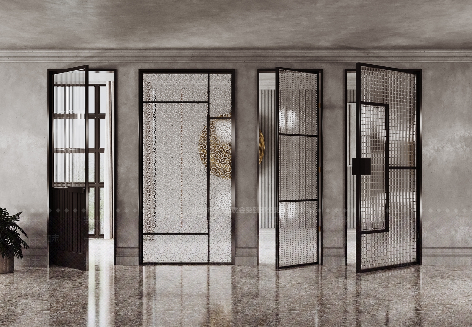 现代雕花玻璃门3D模型下载【ID:959155835】