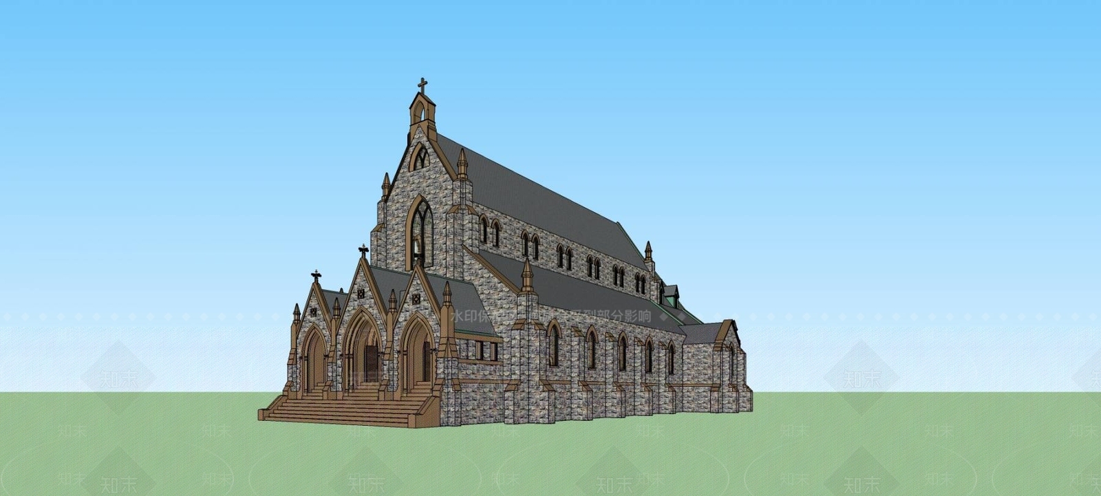 欧式风格礼堂SU模型下载【ID:559156254】