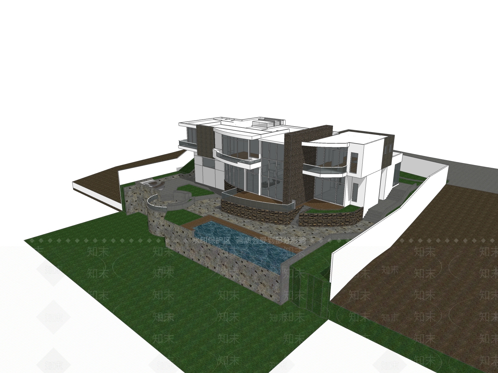 现代风格四合院SU模型下载【ID:359162250】
