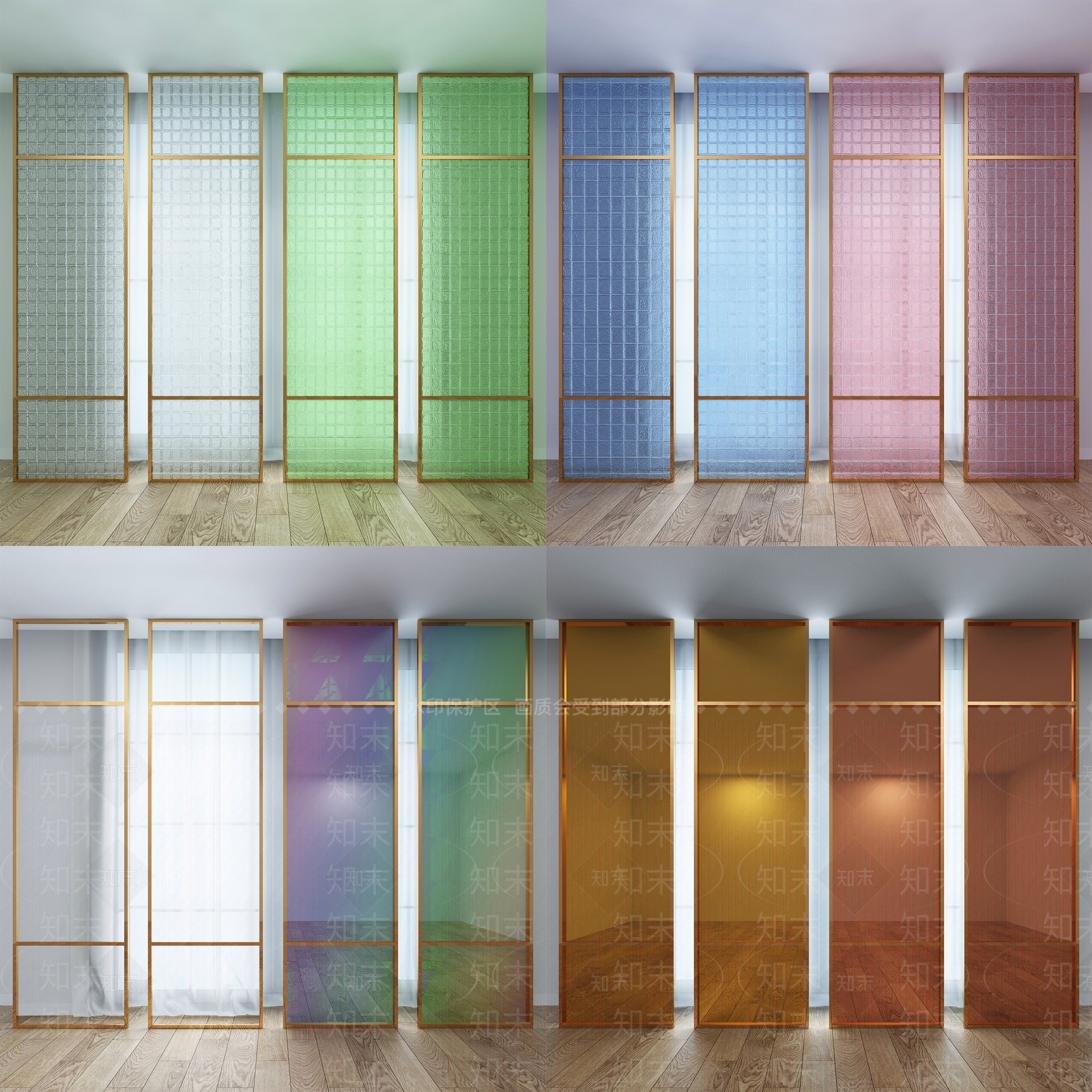 现代彩色玻璃隔断3d模型下载