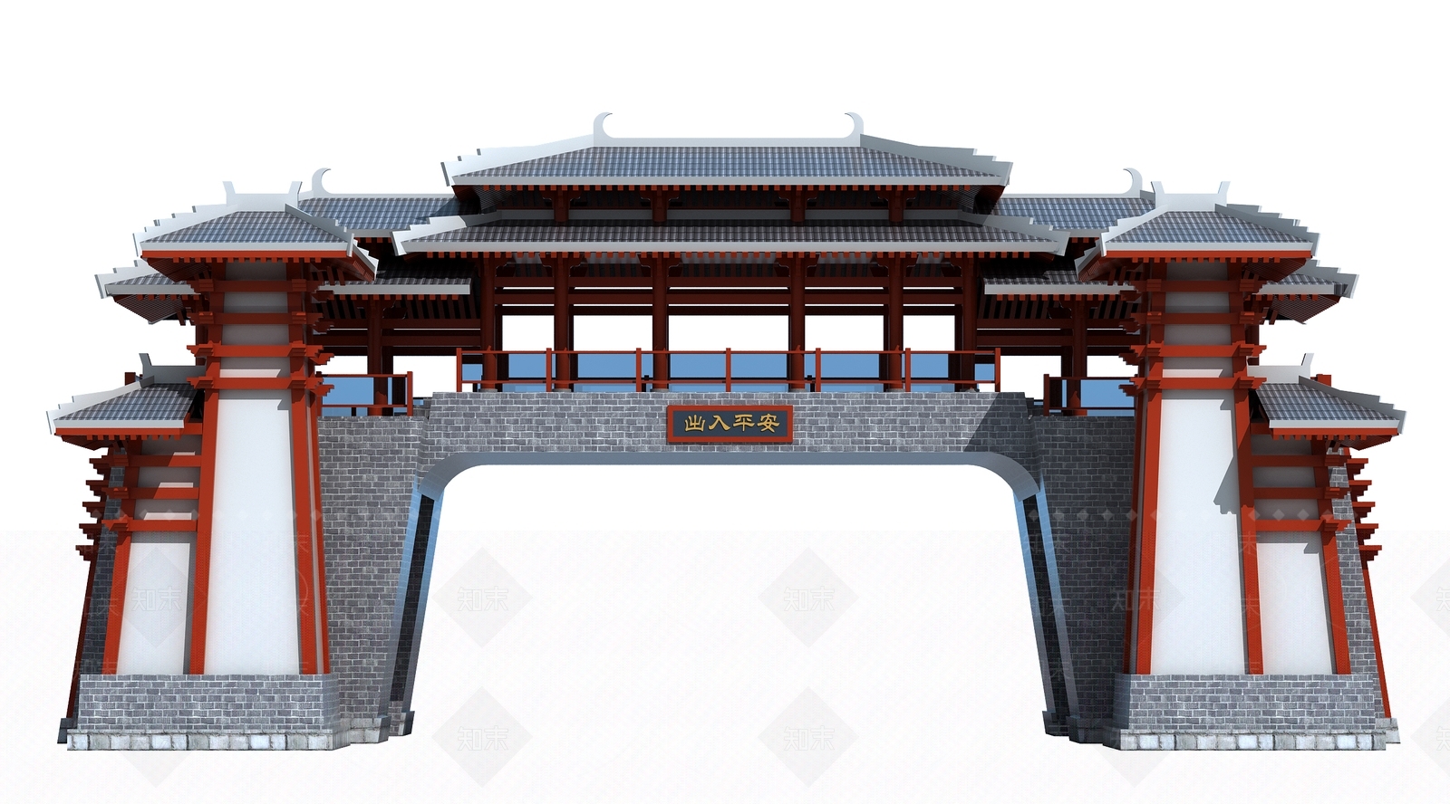 中式古建大门3D模型下载【ID:659167114】