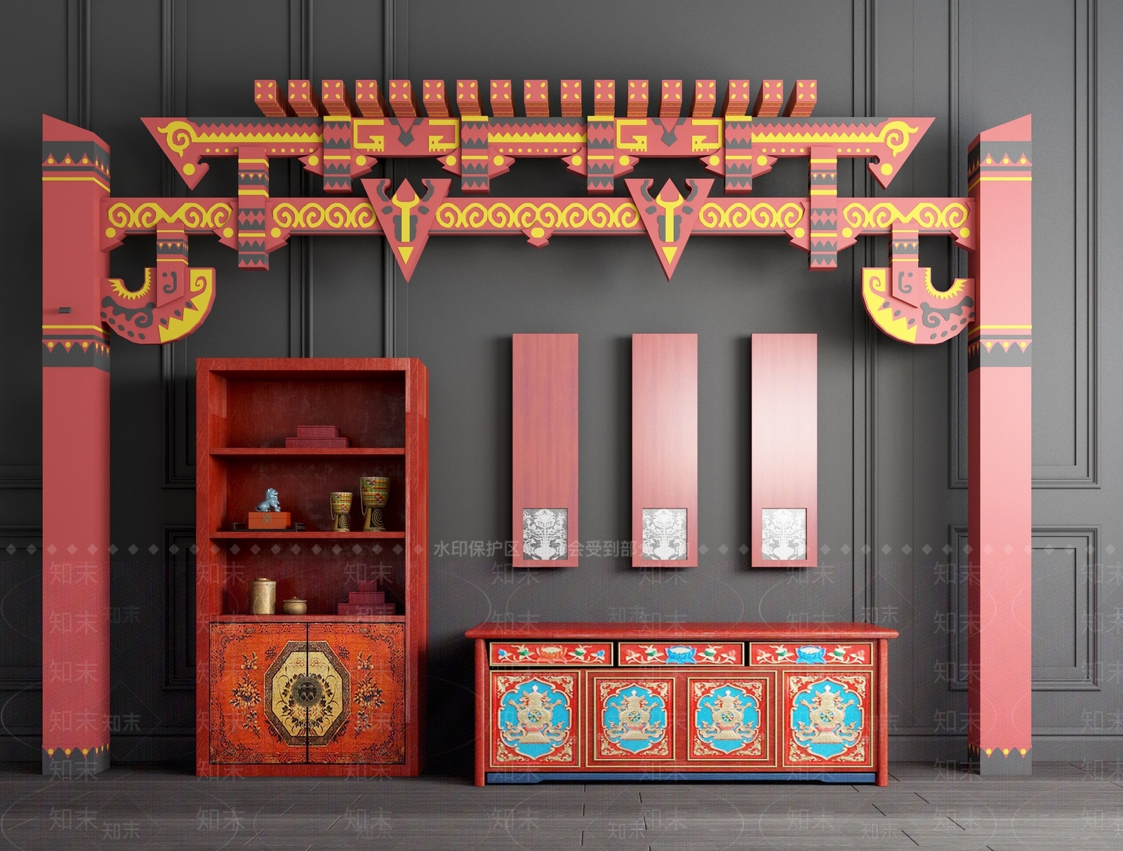 中式古建牌坊门楼3D模型下载【ID:959172457】