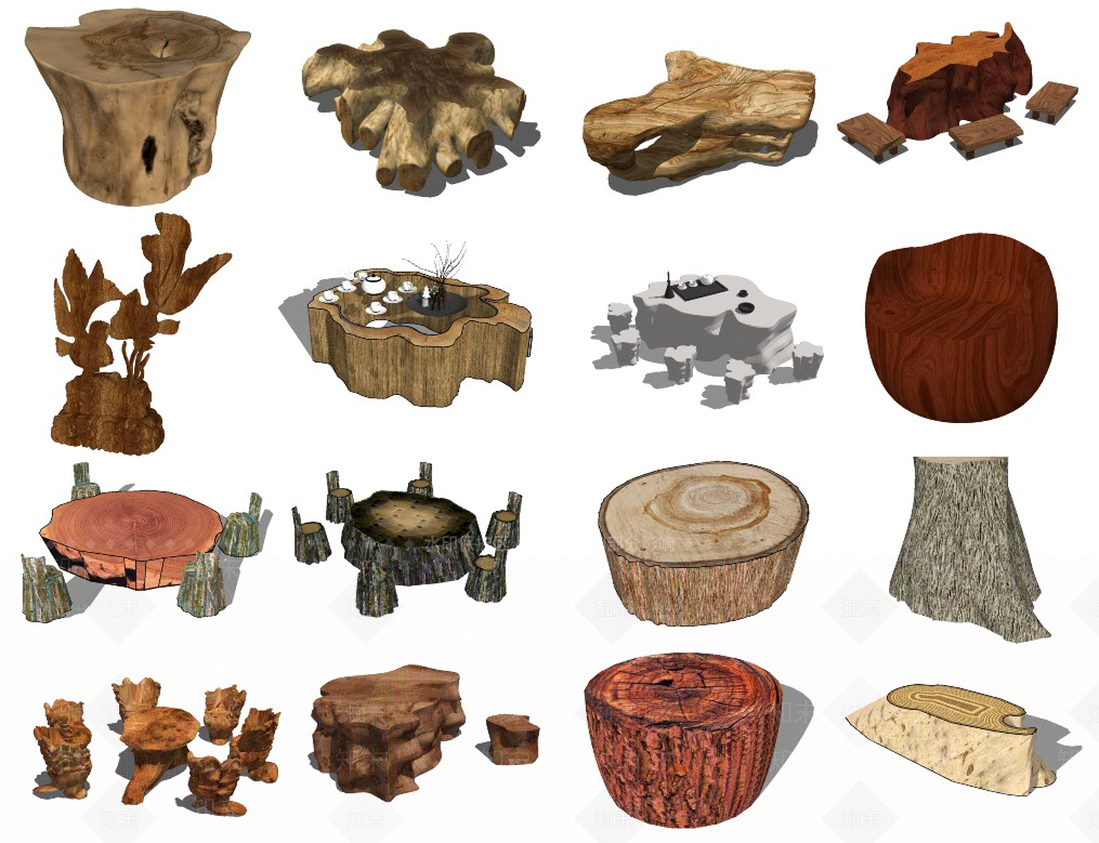 中式根雕茶几SU模型下载【ID:659174526】