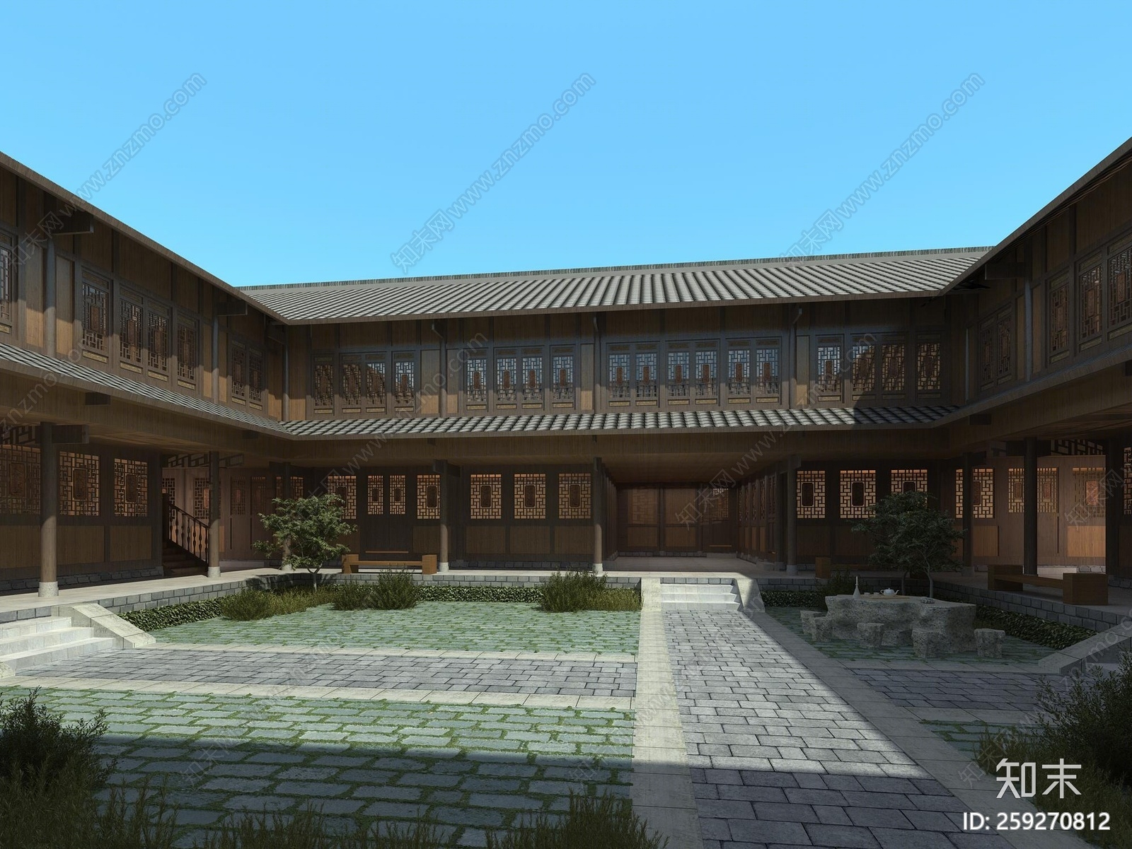 中式庭院建筑3D模型下载【ID:259270812】