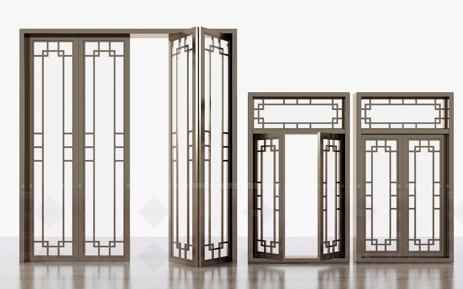 新中式铝合金门窗组合3D模型下载【ID:559270053】