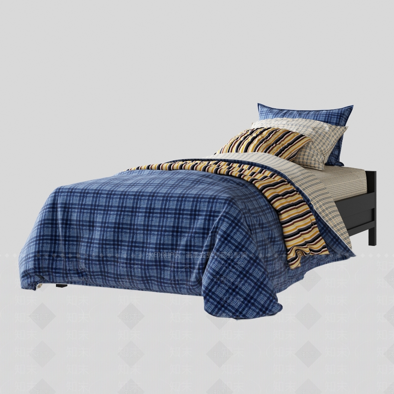 现代单人床3D模型下载【ID:659289906】
