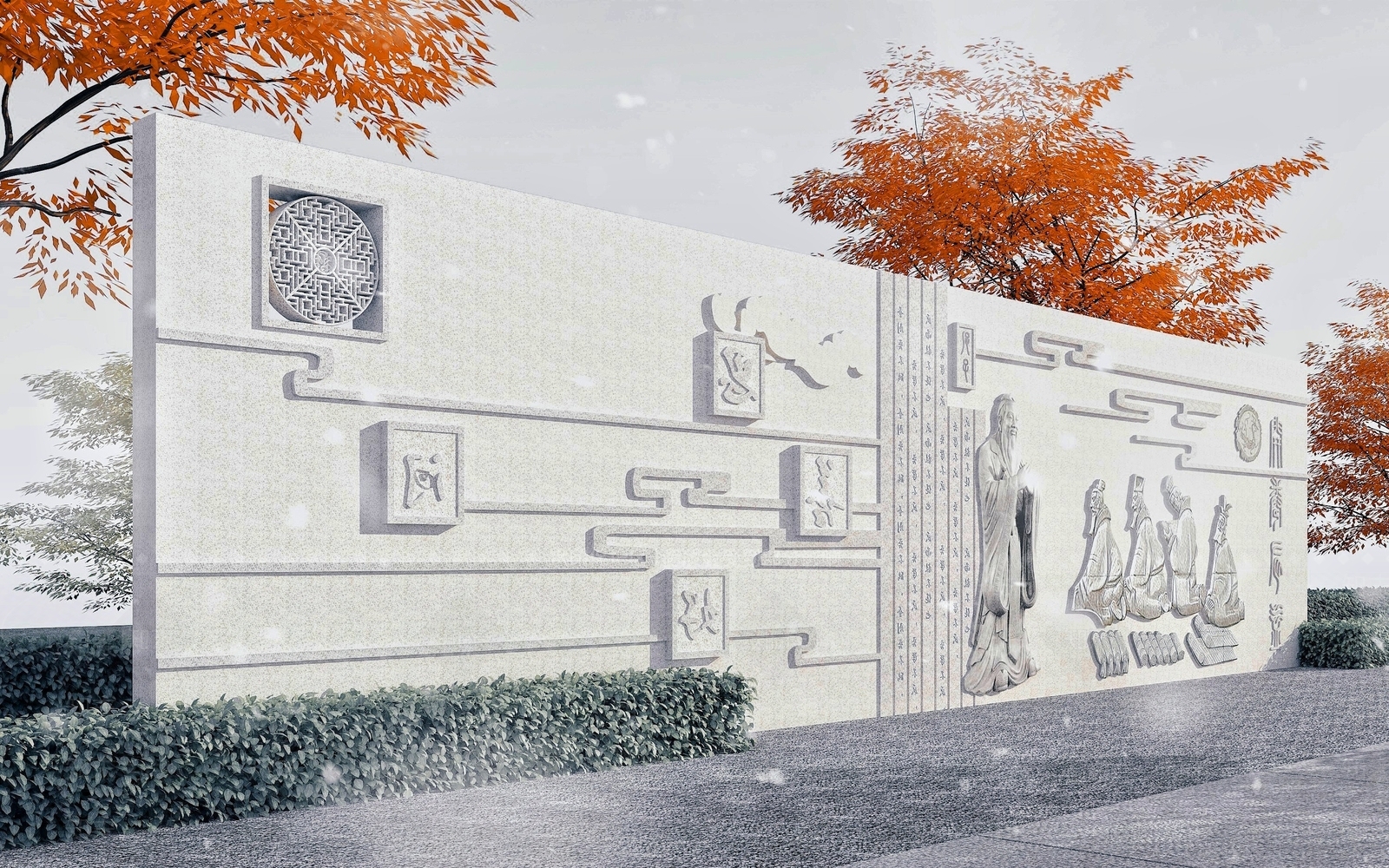 中式孔子文化浮雕墙3D模型下载【ID:859304329】